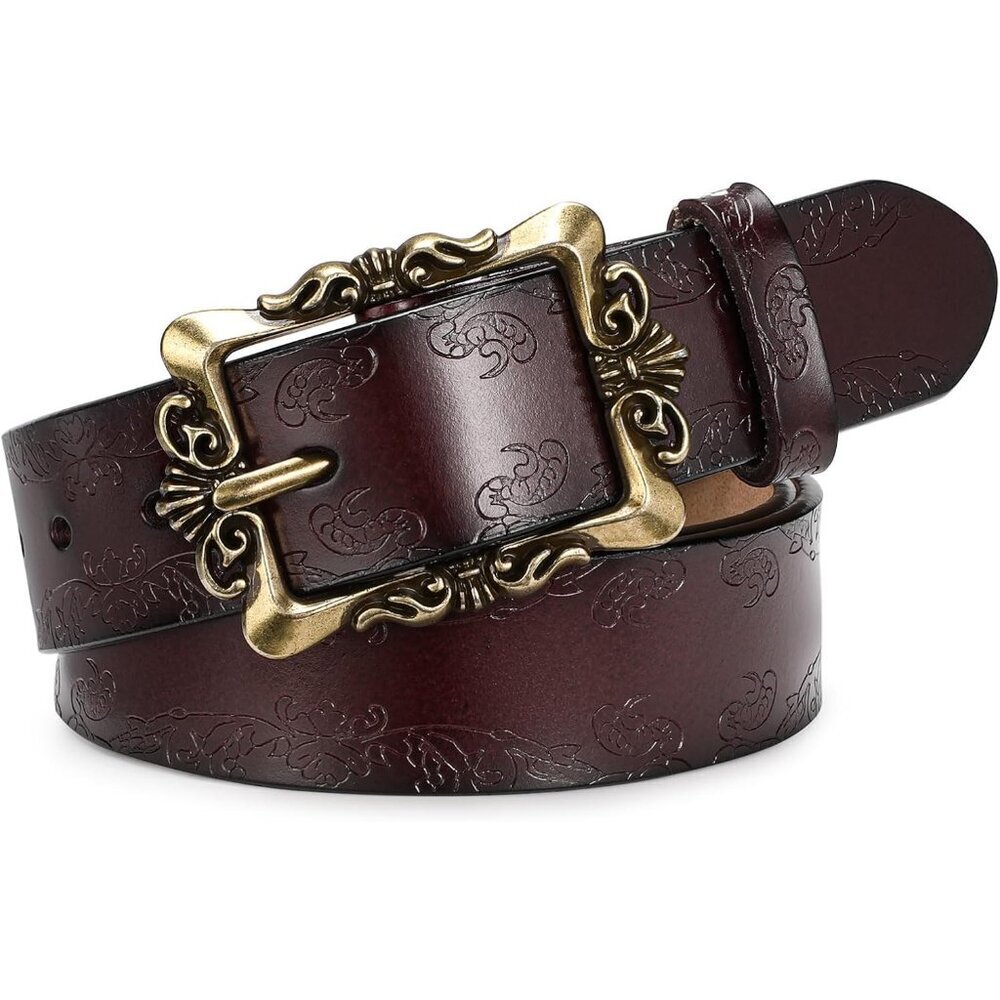 Women's Leather Belt Soft Waist Belt with Buckle for Jeans Dress